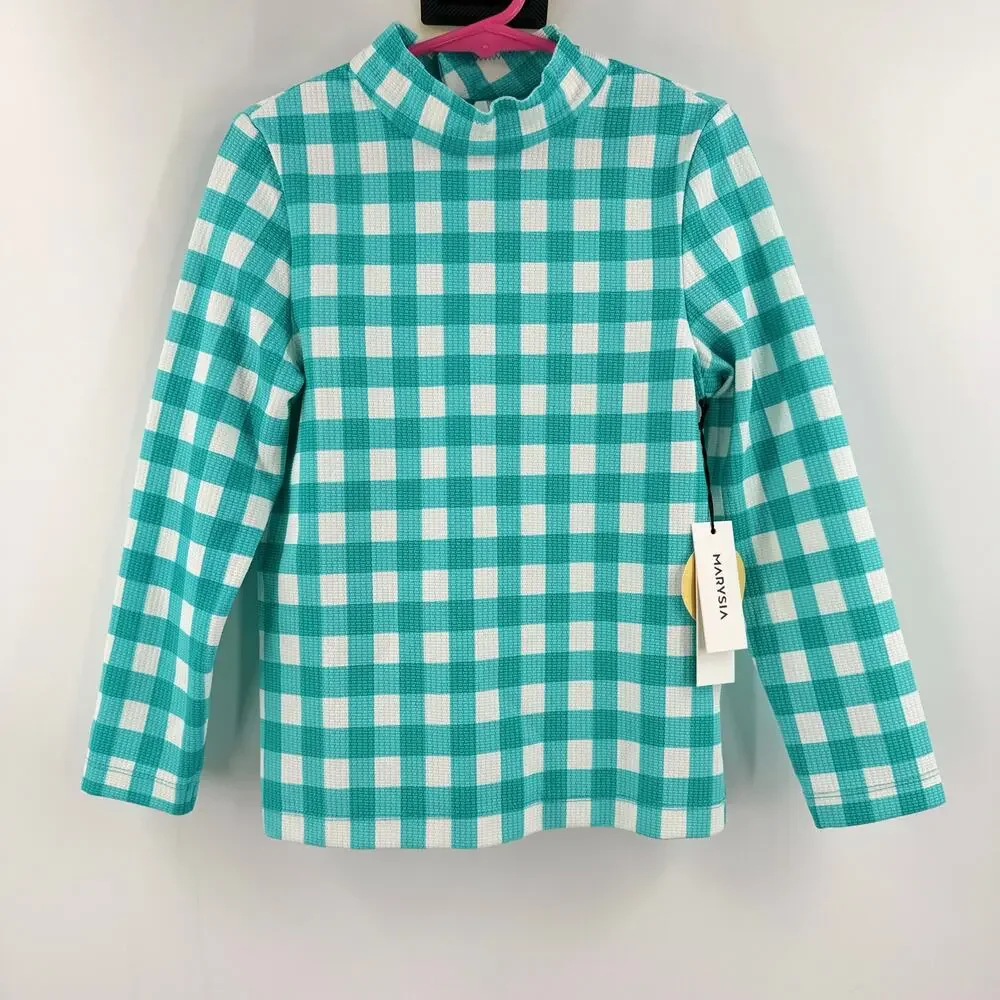 MARYSIA SWIM Bumby x Maisonette Rashguard Girls SZ 8 Check Shirt Top Gingham NWT